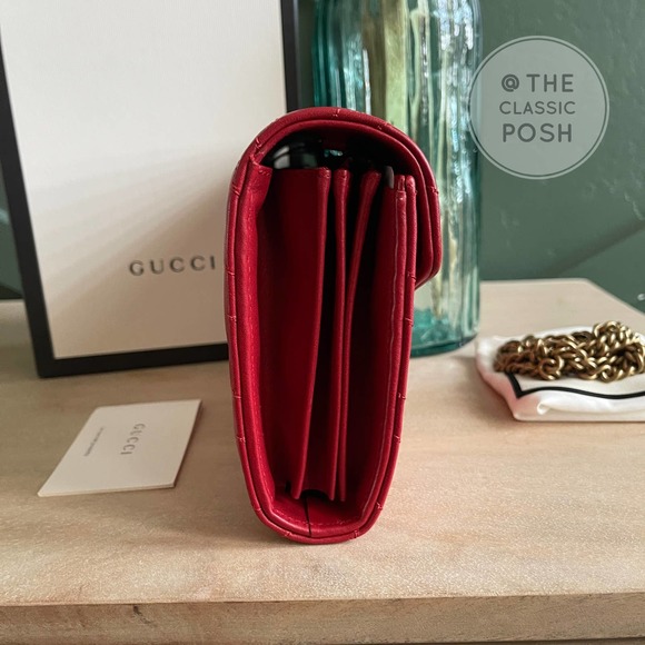 ❌SOL❌ NEW Gucci Marmont WOC Chain Wallet Red Leather Bag - Picture 3 of 11